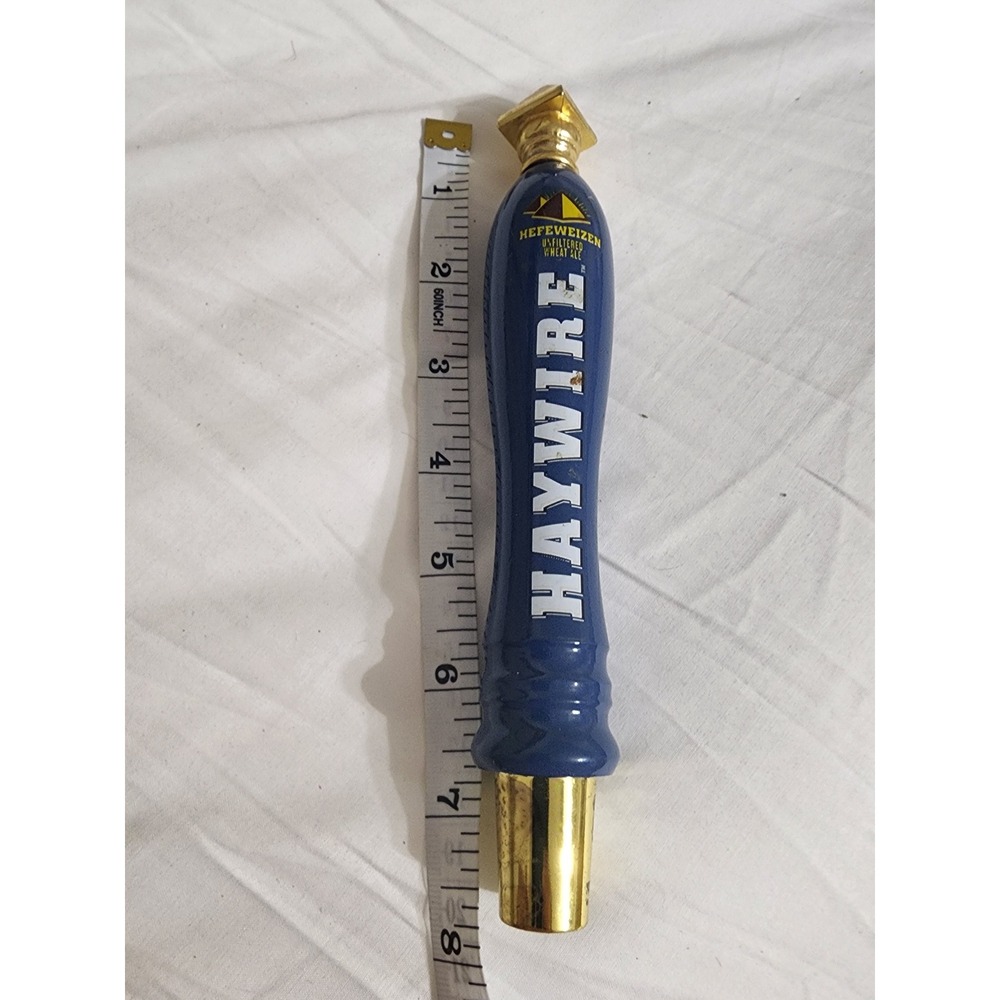 Haywire Hefeweizen Beer Tap Handle Unfiltered Wheat Ale Blue Gold 7.5 Inch